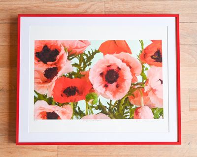 Pink and Red Poppies (Framed in red)