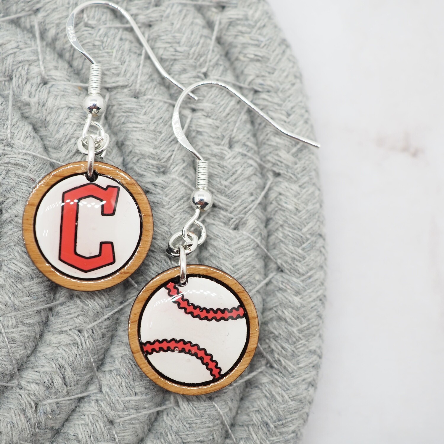 Baseball Mix-and-Match Earrings, First Earring Choice: Baseball, Second Earring Choice: Letter "C"