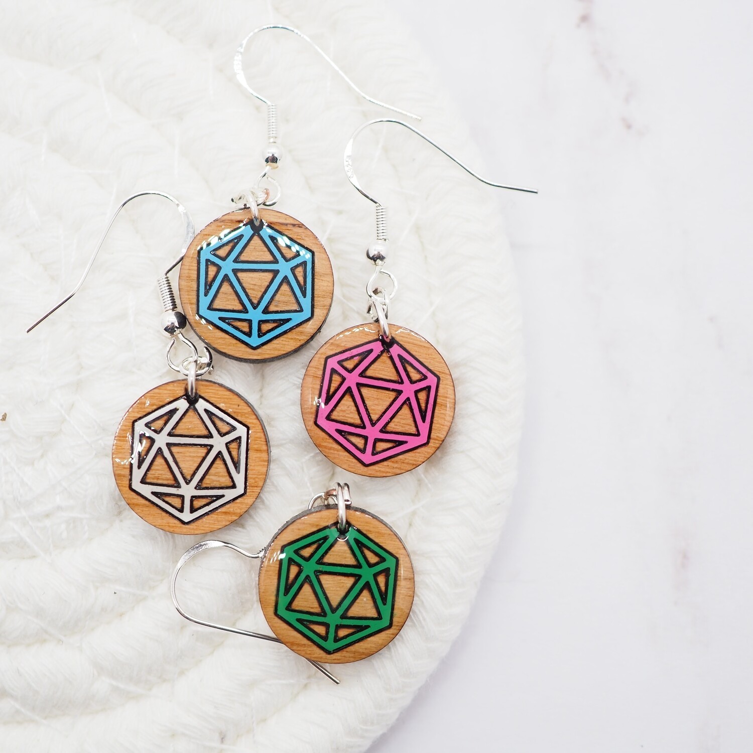 D20 Dice Earrings (Four Color Choices), Color Choice (Pair will be chosen color): Green