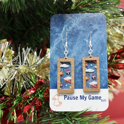 Winter Owl and Gifts Rectangle Earrings