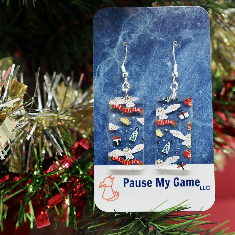 Winter Owl and Gifts Acrylic Earrings