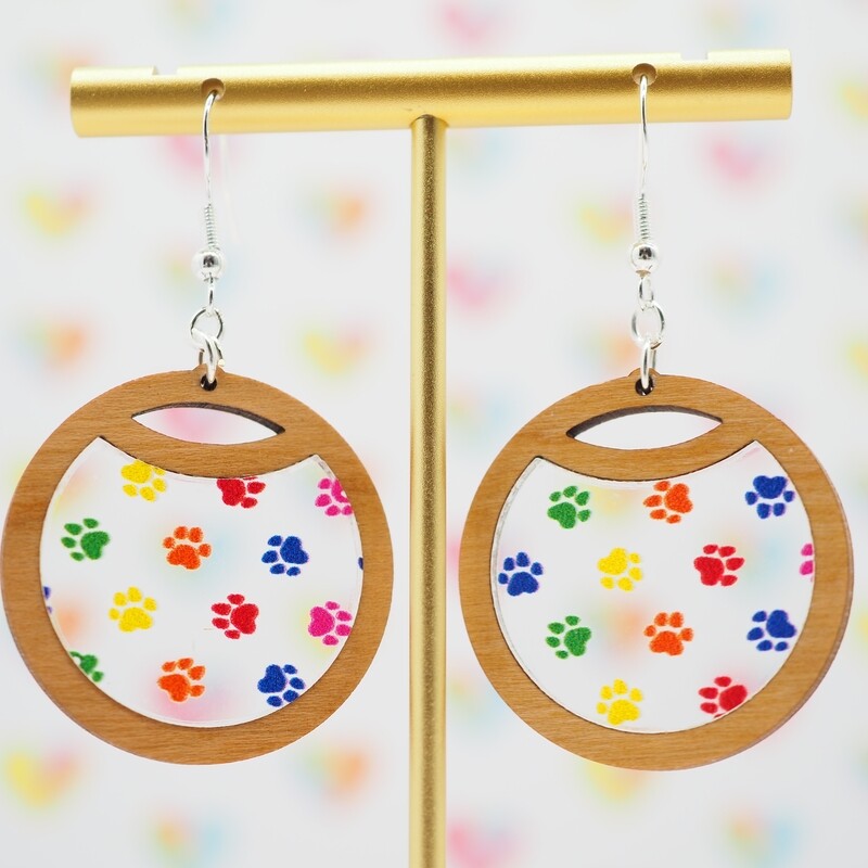 Rainbow Paw Prints Circular Earrings