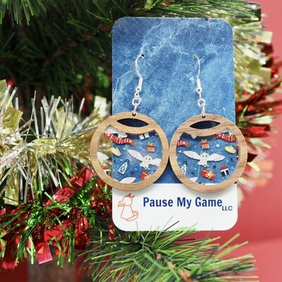 Winter Owl and Gifts Circular Earrings
