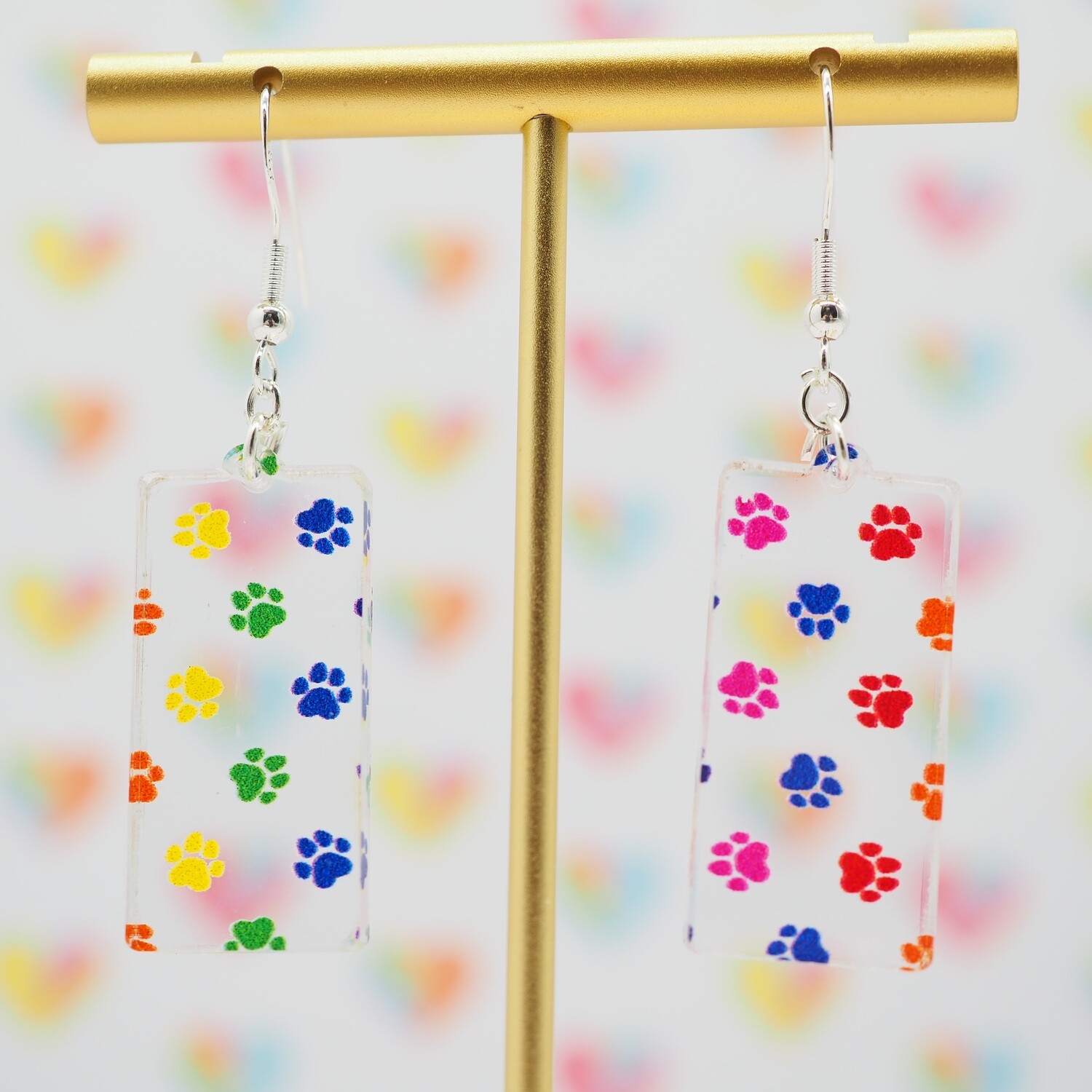 Rainbow Paw Prints Acrylic Earrings