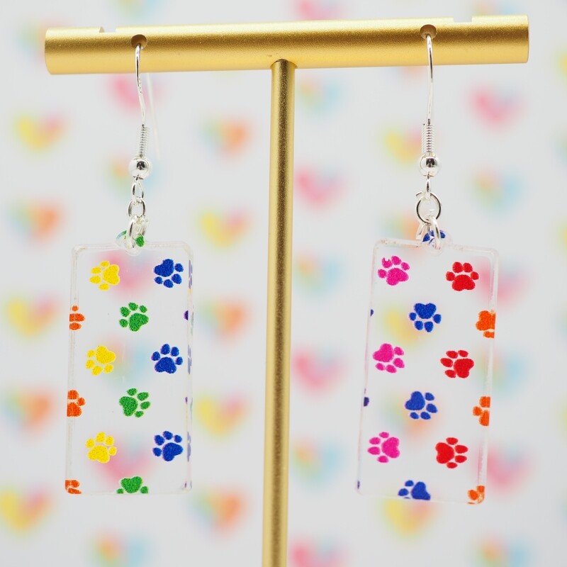 Rainbow Paw Prints Acrylic Earrings