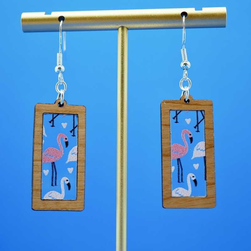 Flamingo Hearts Rectangle Earrings