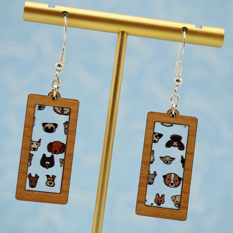 Dog Faces Rectangle Earrings