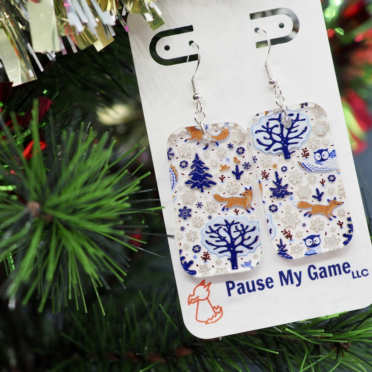 Owl &amp; Fox Winter Scene Earrings