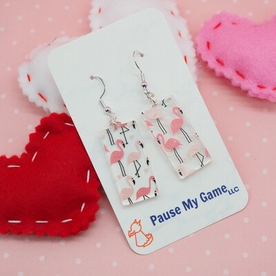 Flamingo Hearts Acrylic Earrings