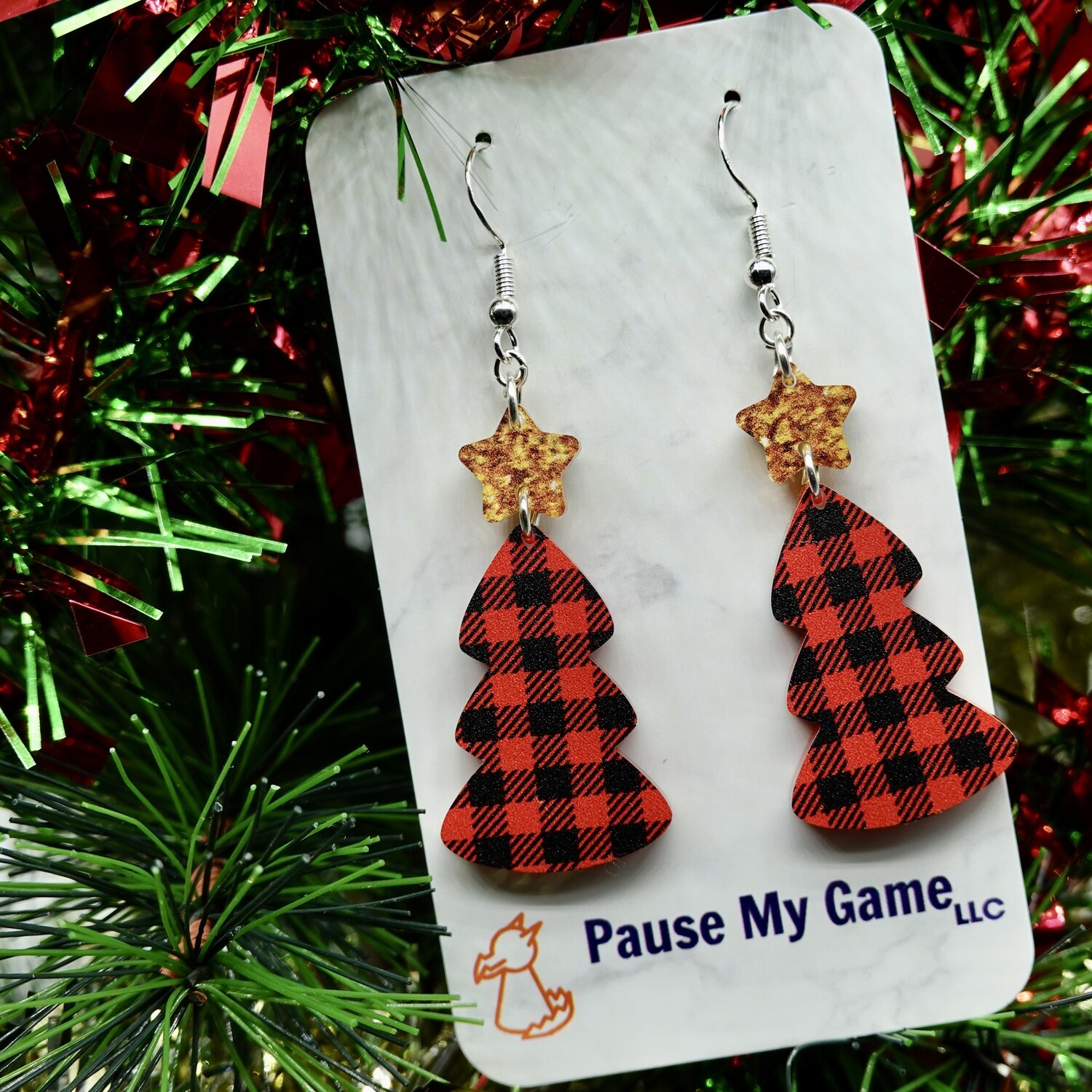 Buffalo Plaid Holiday Tree Earrings (Three Color Choices)