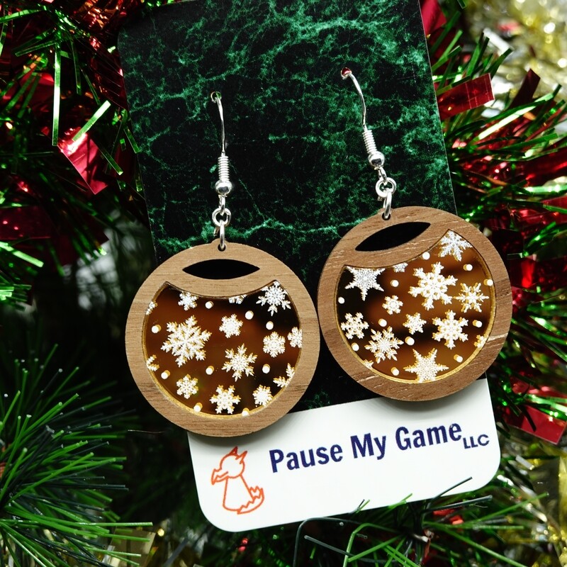 Snowflake Gold Mirror Circular Earrings