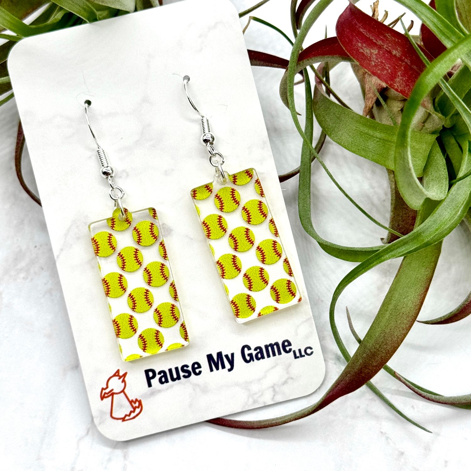 Softball Patterned Acrylic Earrings