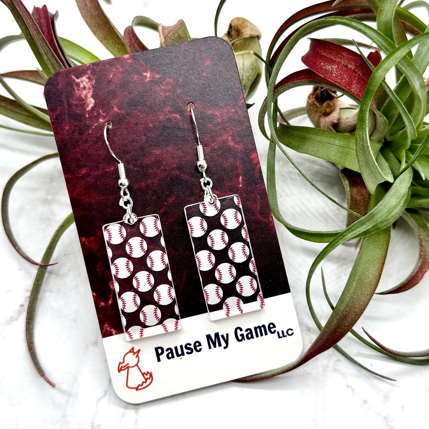 Baseball Patterned Acrylic Earrings