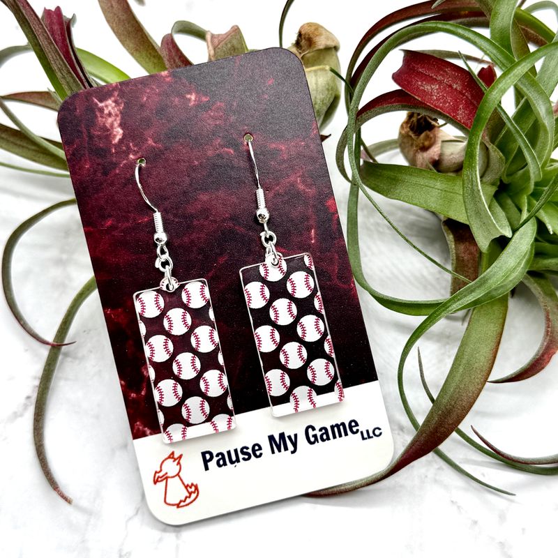 Baseball Patterned Acrylic Earrings