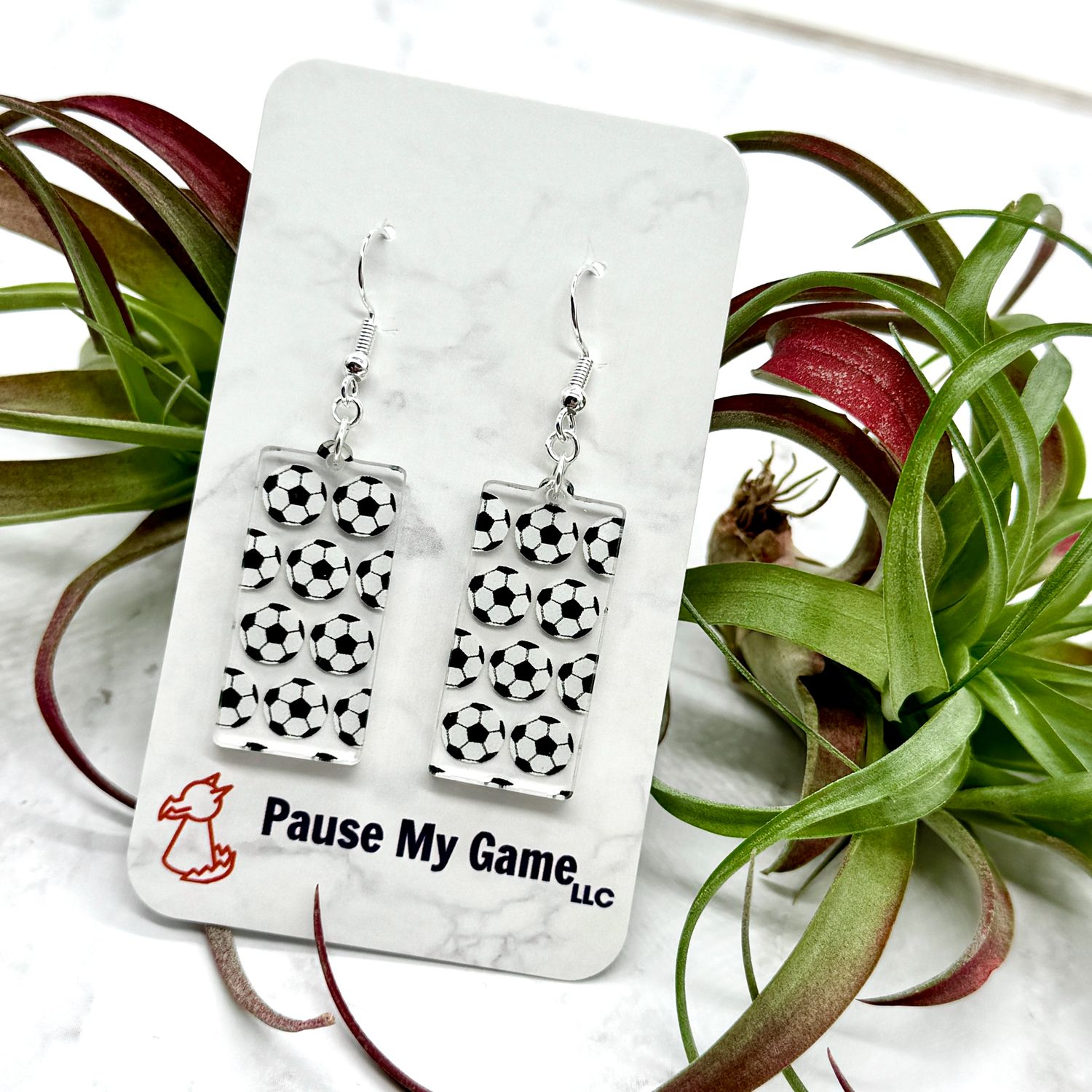 Soccer Balls Patterned Acrylic Earrings