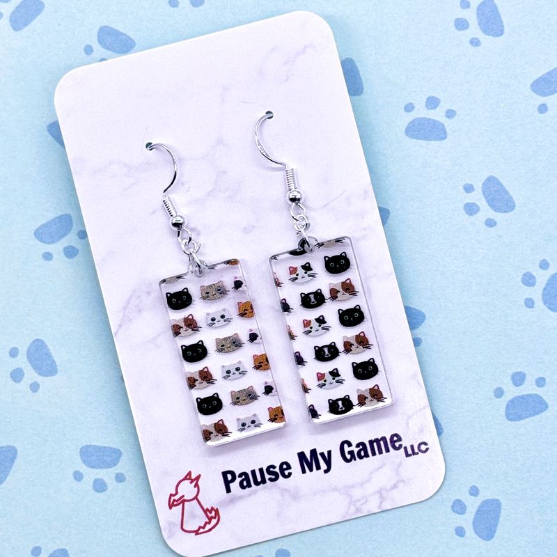 Cat Faces Patterned Acrylic Earrings