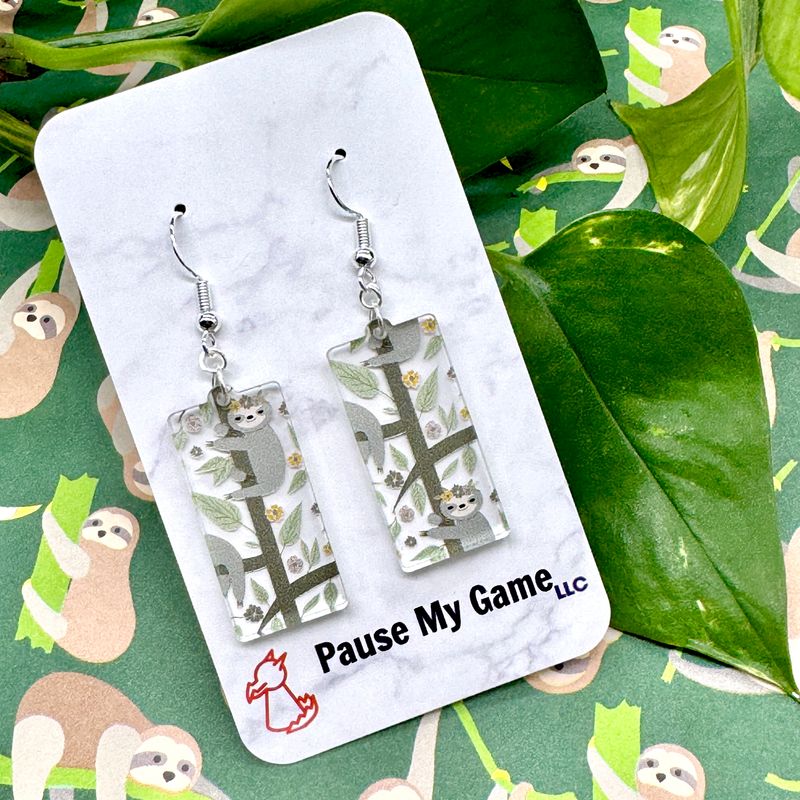 Sloth Patterned Acrylic Earrings