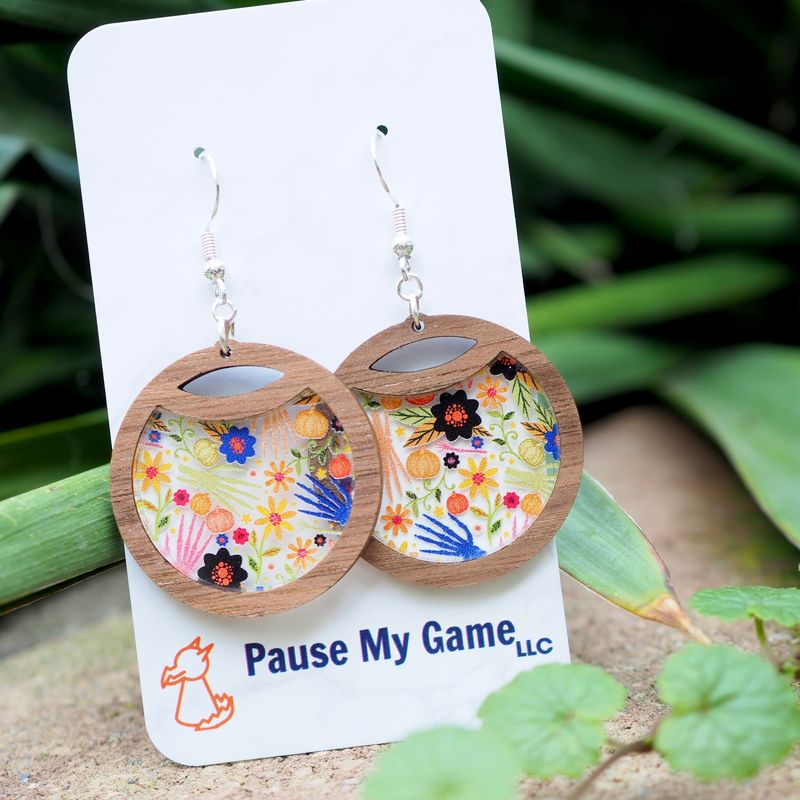 Halloween Skeleton Floral Circular Earrings