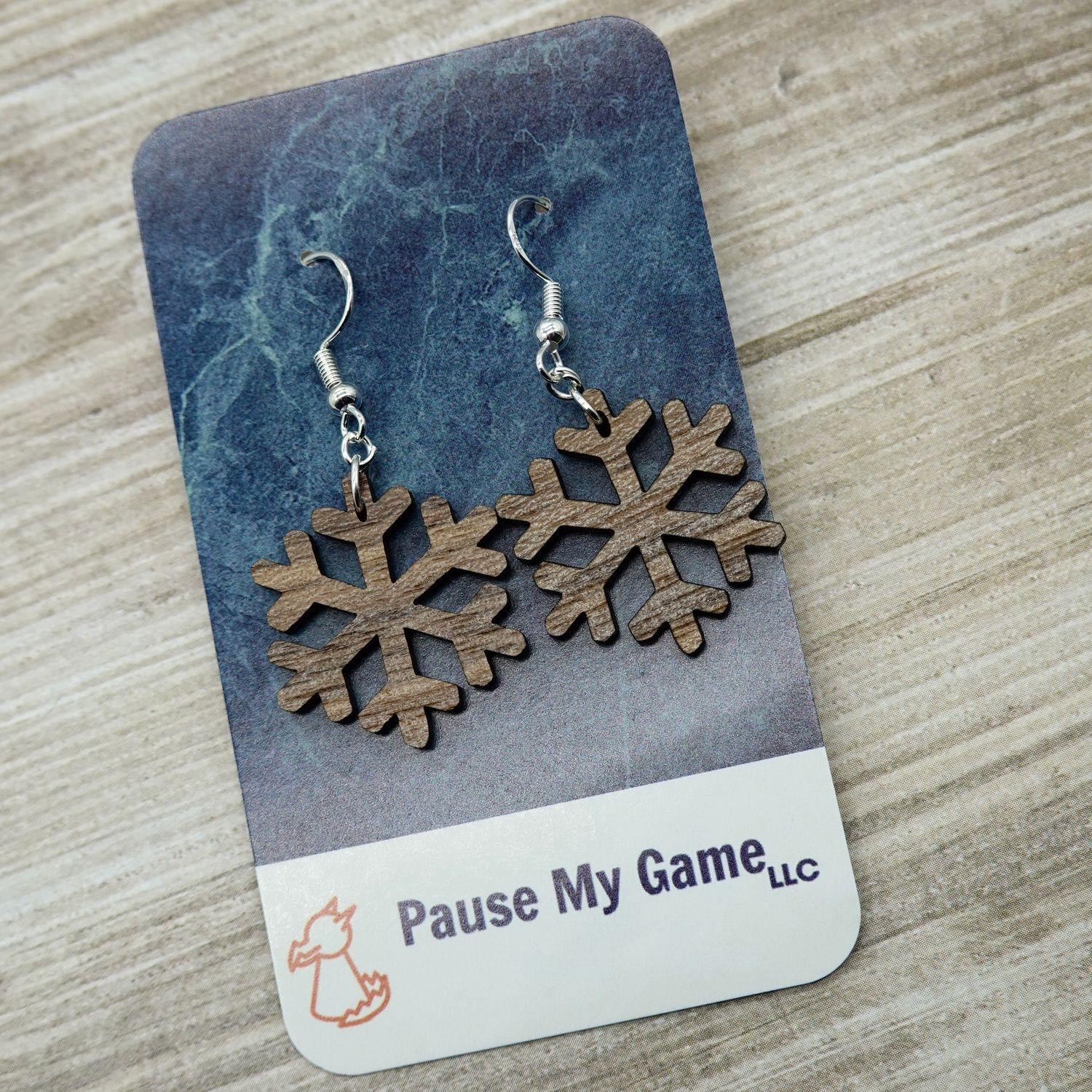 Snowflake Shaped Wood Earrings