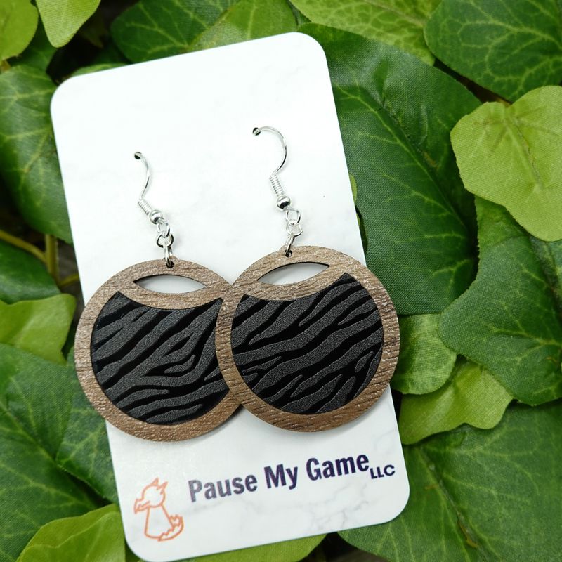 Black Zebra Stripes Circular Earrings