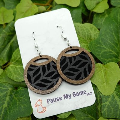 Black Leaves Circular Earrings