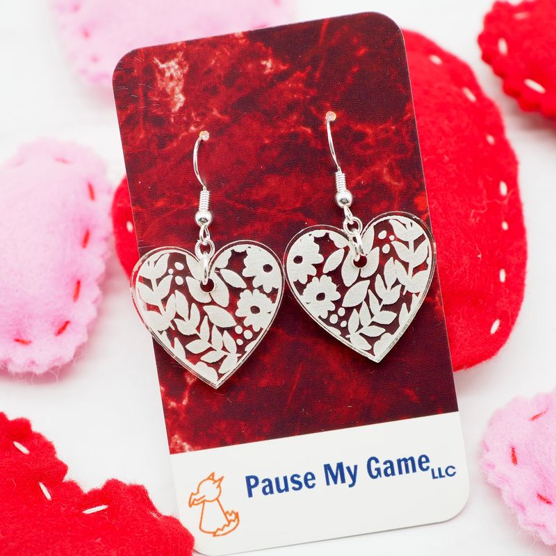 Floral Engraved Heart Earrings
