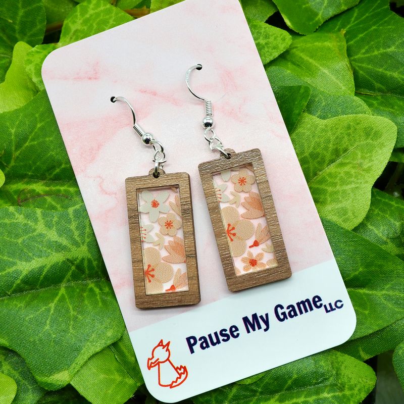 Pink Framed Flower Earrings