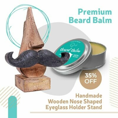 Gift box For Him, Premium Beard Balm and Handmade Wooden Moustache Shaped Eyeglass Holder Stand