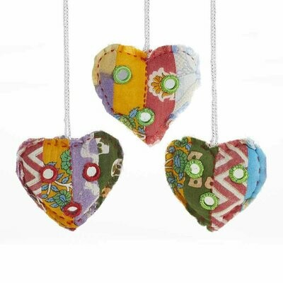Fair Trade Recycled Sari Heart Ornament Set