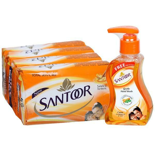 SANTOOR SOAP 100G (4 PACK) WITH FREE HANDS WASH