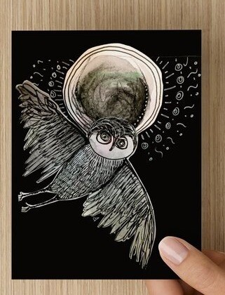 &#39;Moon Owl&#39; -  GREETING CARD