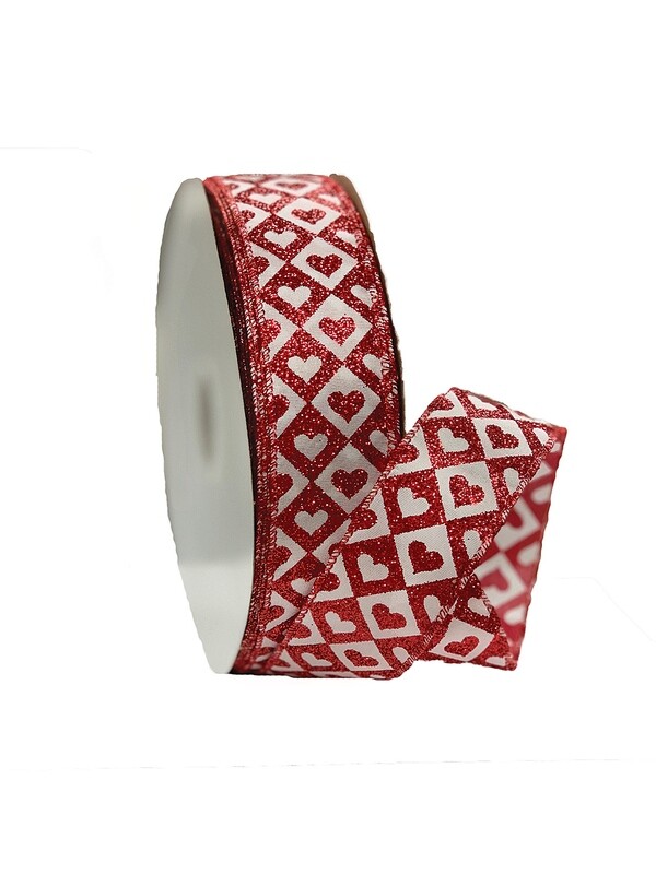 ​HTSD09 - Red / White hearts with diamonds 50 yards