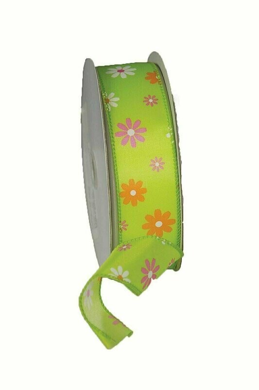 RETRO09LIME - #9 Lime Wired Retro Daisy Ribbon 50 Yards