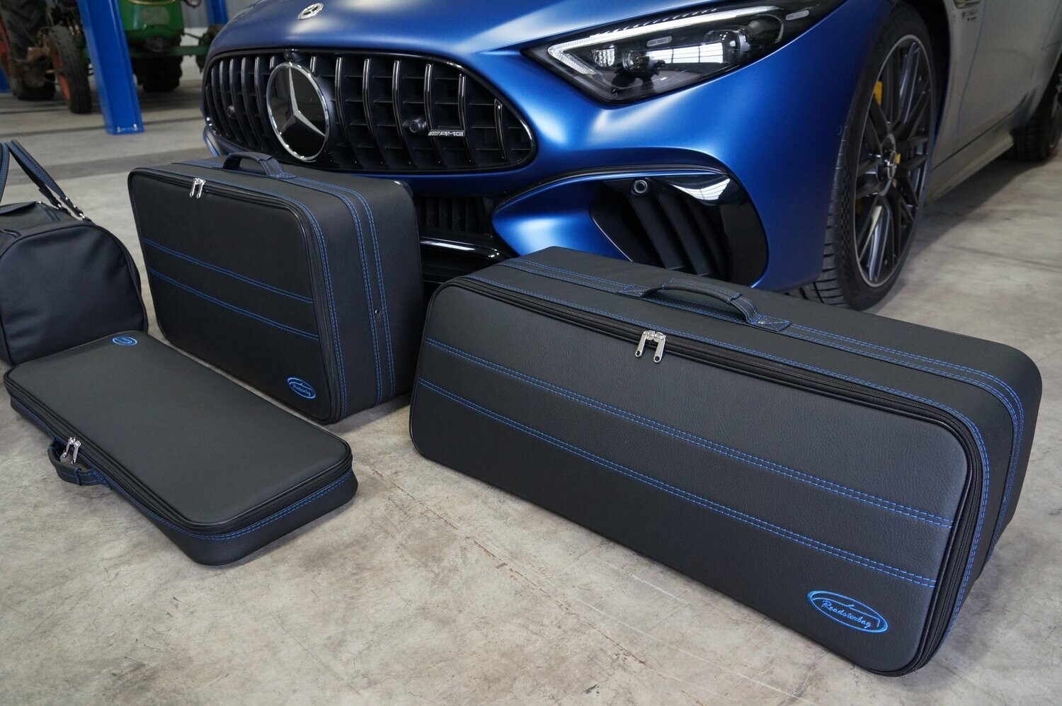Roadsterbag  Mercedes SL R232 leather with blue stitching (3-pcs)