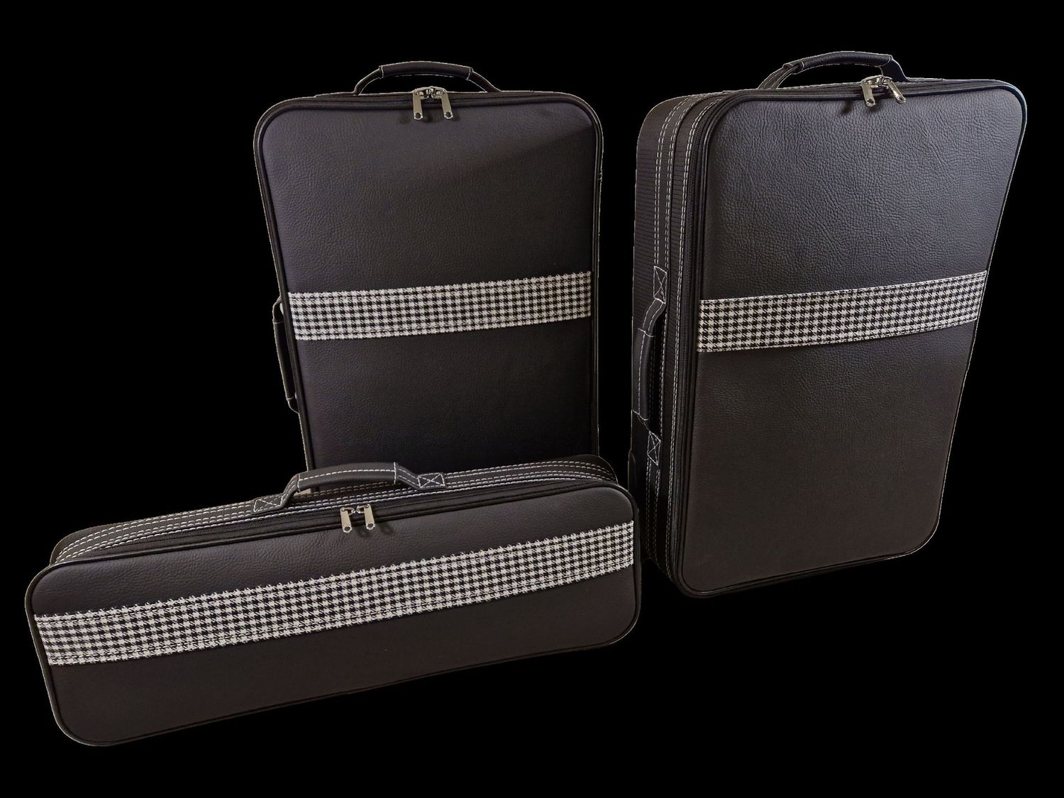 Roadsterbag Porsche 991 luggage set (also GTS/GT3) (Nero leather) + Pepita striping