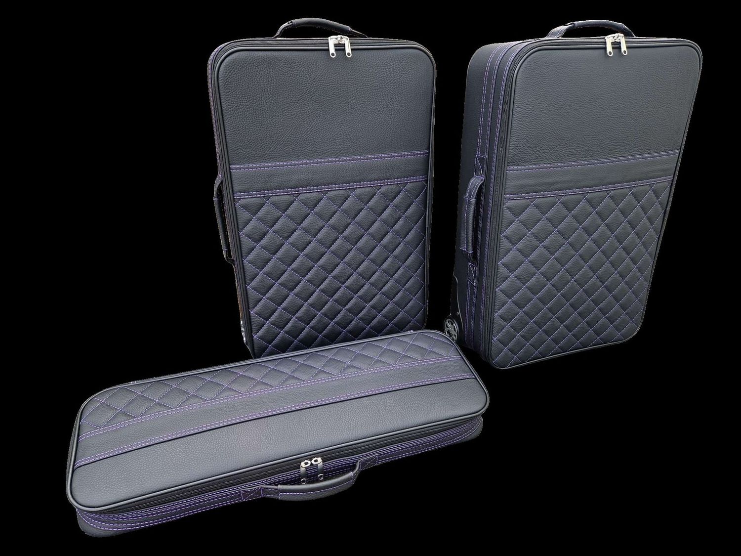 Roadsterbag Porsche 991 luggage set (also GTS/GT3) (Nero leather) + Diamond pattern Purple