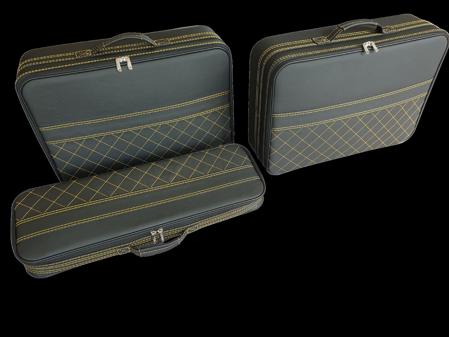 Roadsterbag Porsche 992 Turbo S luggage set (Nero leather) + yellow stitching