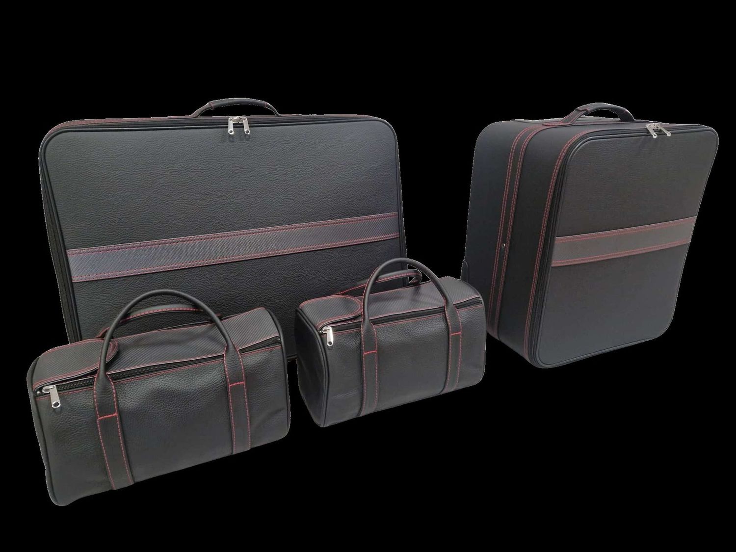 Roadsterbag Ferrari 296 GTB Trunk + Interior luggage set (leather) Nero with Carbon Striping (4-pcs)