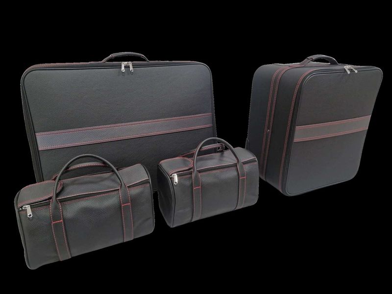 Roadsterbag luggage set Ferrari 296 GTS Trunk + Interior (leather) Nero with Carbon Striping (4-pcs)