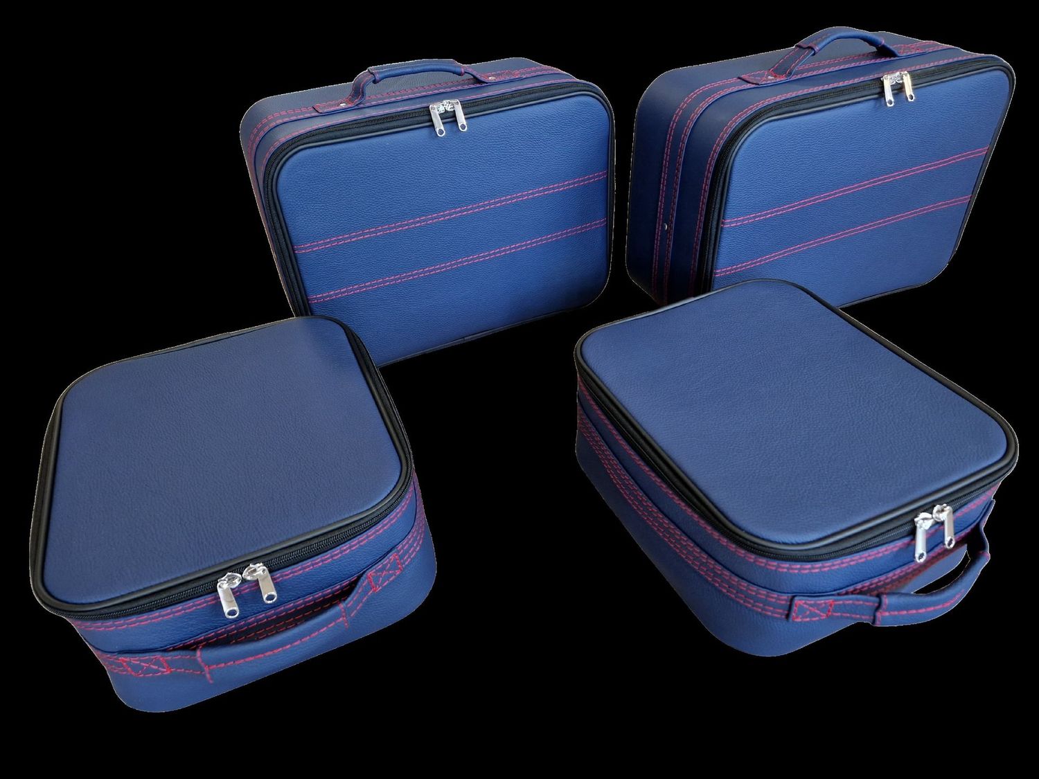 Roadsterbag luggage set Porsche 997 backseat (Kobalt leather) + red stitching