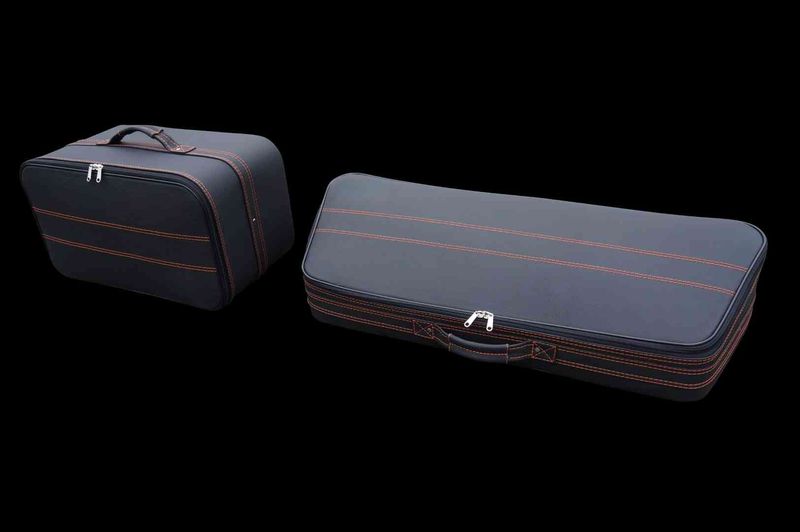 Roadsterbag luggage set Audi R8 Spyder from 2015- Black Leather + Orange seams (2-pcs)