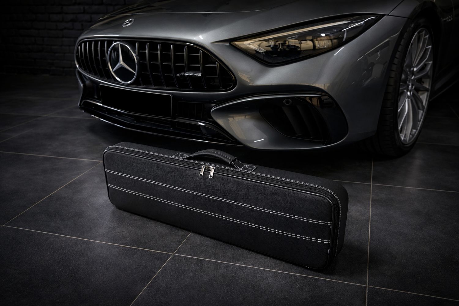 Roadsterbag suitcase Mercedes SL R232 leather (under floor in trunk) with silverwhite stitching (1-pcs)