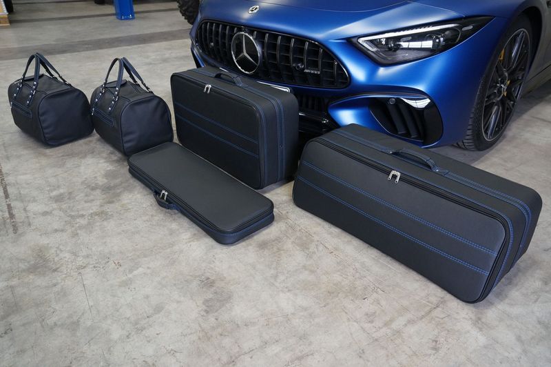 Roadsterbag luggage set Mercedes SL R232 leather with blue stitching (5-pcs)