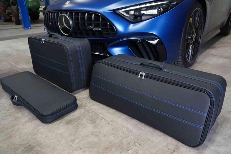 Roadsterbag luggage set Mercedes SL R232 leather with blue stitching (3-pcs)
