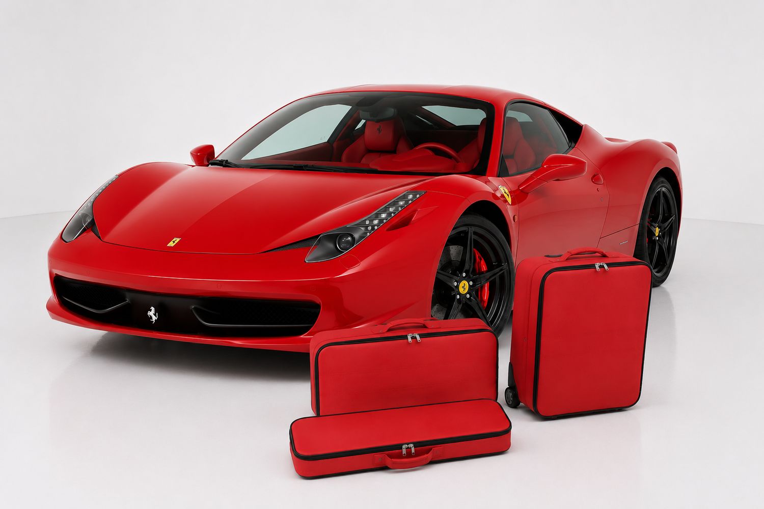 Roadsterbag luggage set Ferrari 458 Coupe + Spider in Ferrari Red leather (3-pcs) Roadsterbag luggage set Ferrari 458 Coupe + Spider in Ferrari Red leather (3-pcs)