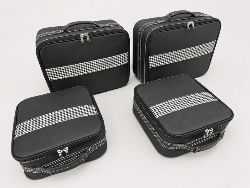 Roadsterbag luggage set Porsche 992 backseat (Nero leather) + Pepita striping