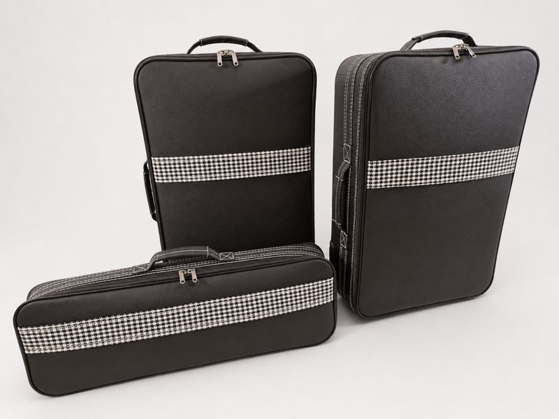 Roadsterbag luggage set Porsche 992 (All versions excl. Turbo S/GT3 RS)(Nero leather) + Pepita striping
