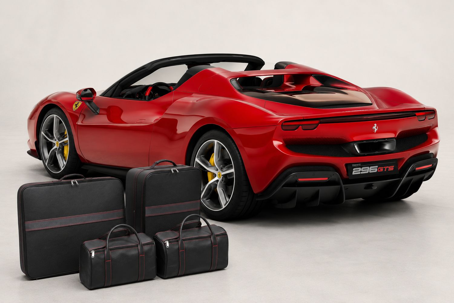 Roadsterbag luggage set Ferrari 296 GTS Trunk + Interior (leather) Nero with Carbon Striping (4-pcs)
