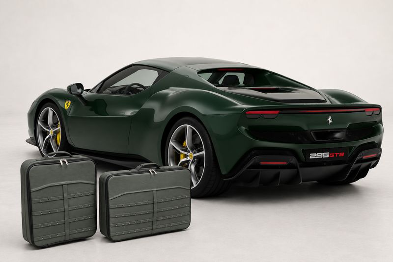 Roadsterbag luggage set Ferrari 296 GTB Trunk (leather) Verde Daytona design (2-pcs)