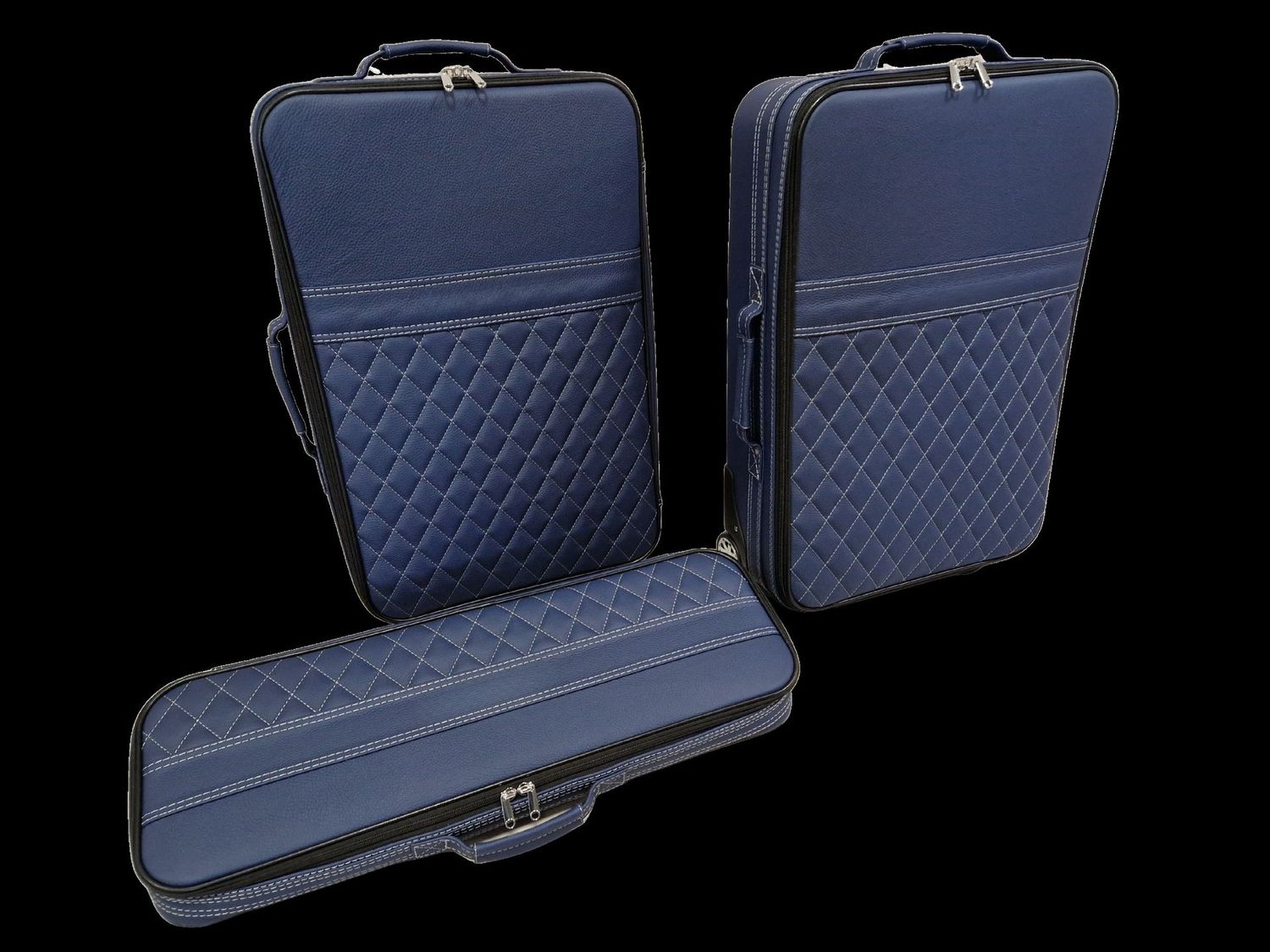 Roadsterbag luggage set Porsche 992 (Kobalt leather) + Diamond pattern